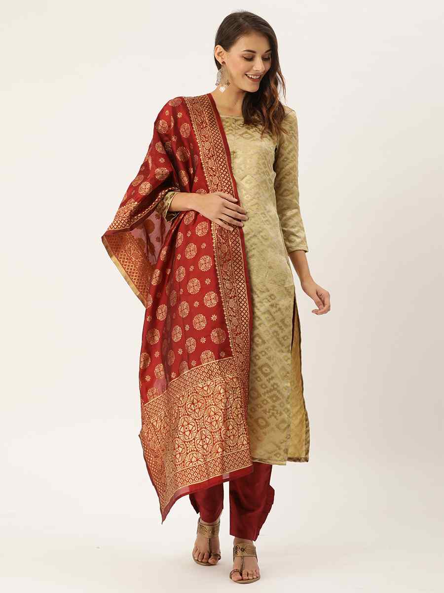 Beige Jacquard Embroidered Party Casual Pant Salwar Kameez