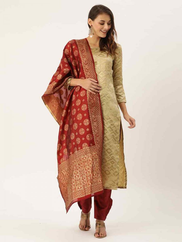 Beige Jacquard Embroidered Party Casual Pant Salwar Kameez
