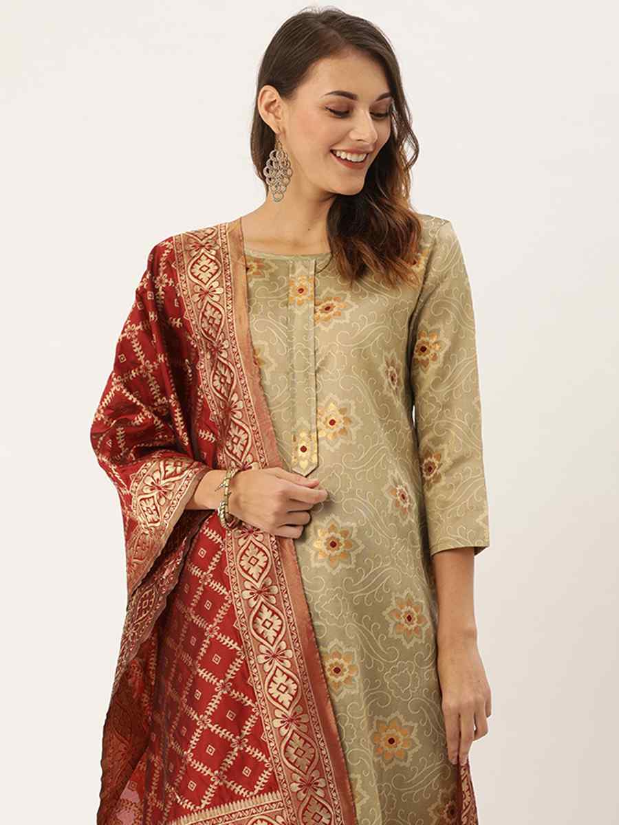 Beige Jacquard Embroidered Party Casual Pant Salwar Kameez