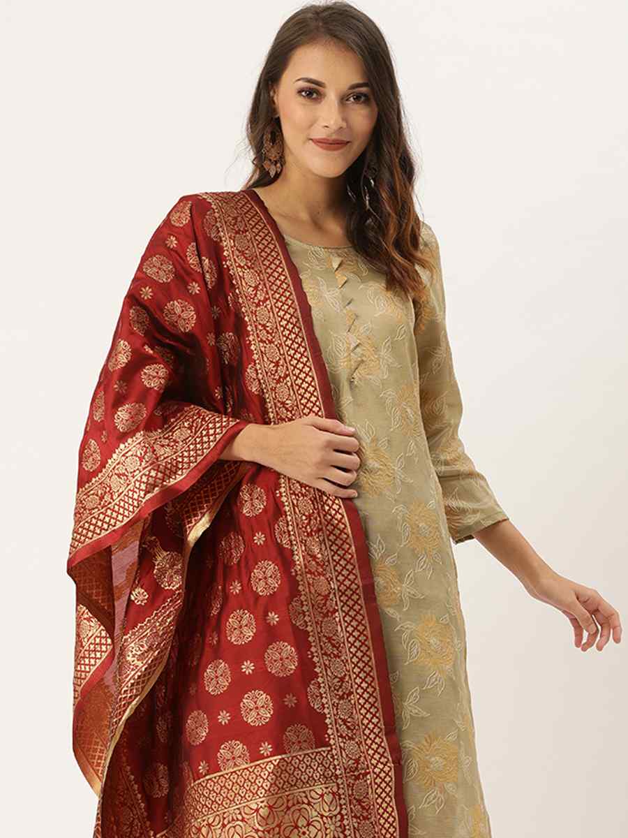 Beige Jacquard Embroidered Party Casual Pant Salwar Kameez
