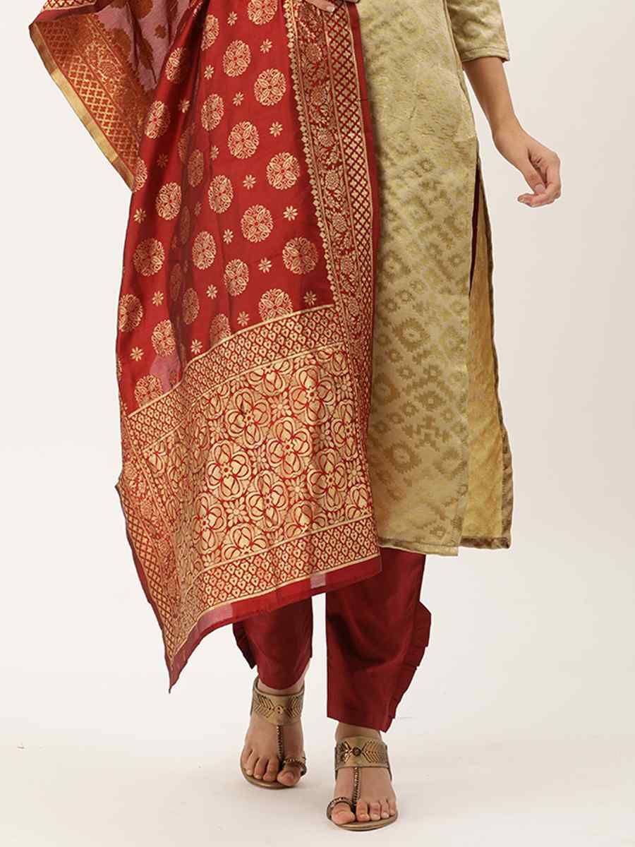 Beige Jacquard Embroidered Party Casual Pant Salwar Kameez