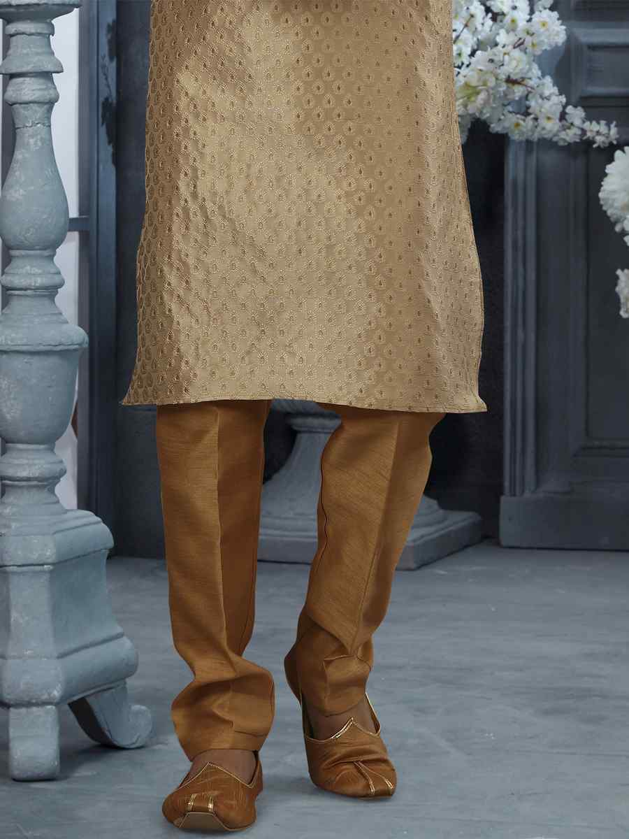 Beige Jacquard Woven Festival Party Kurta