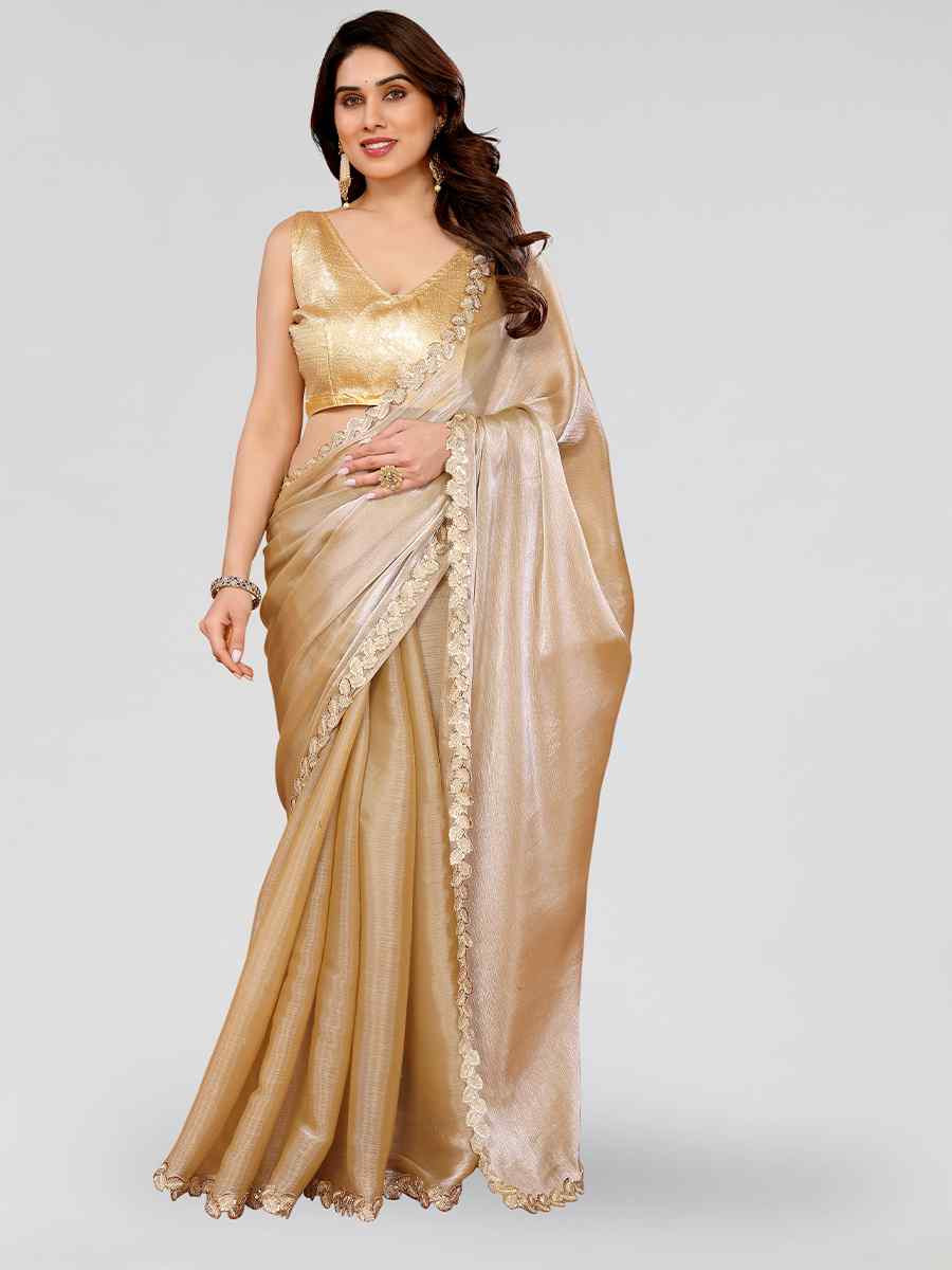 Beige Jimmy Choo Solid Festival Wedding Fancy Heavy Border Saree
