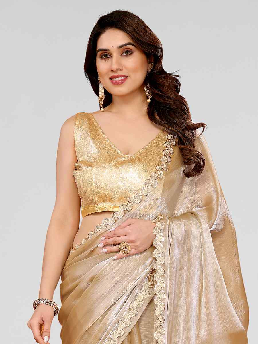 Beige Jimmy Choo Solid Festival Wedding Fancy Heavy Border Saree