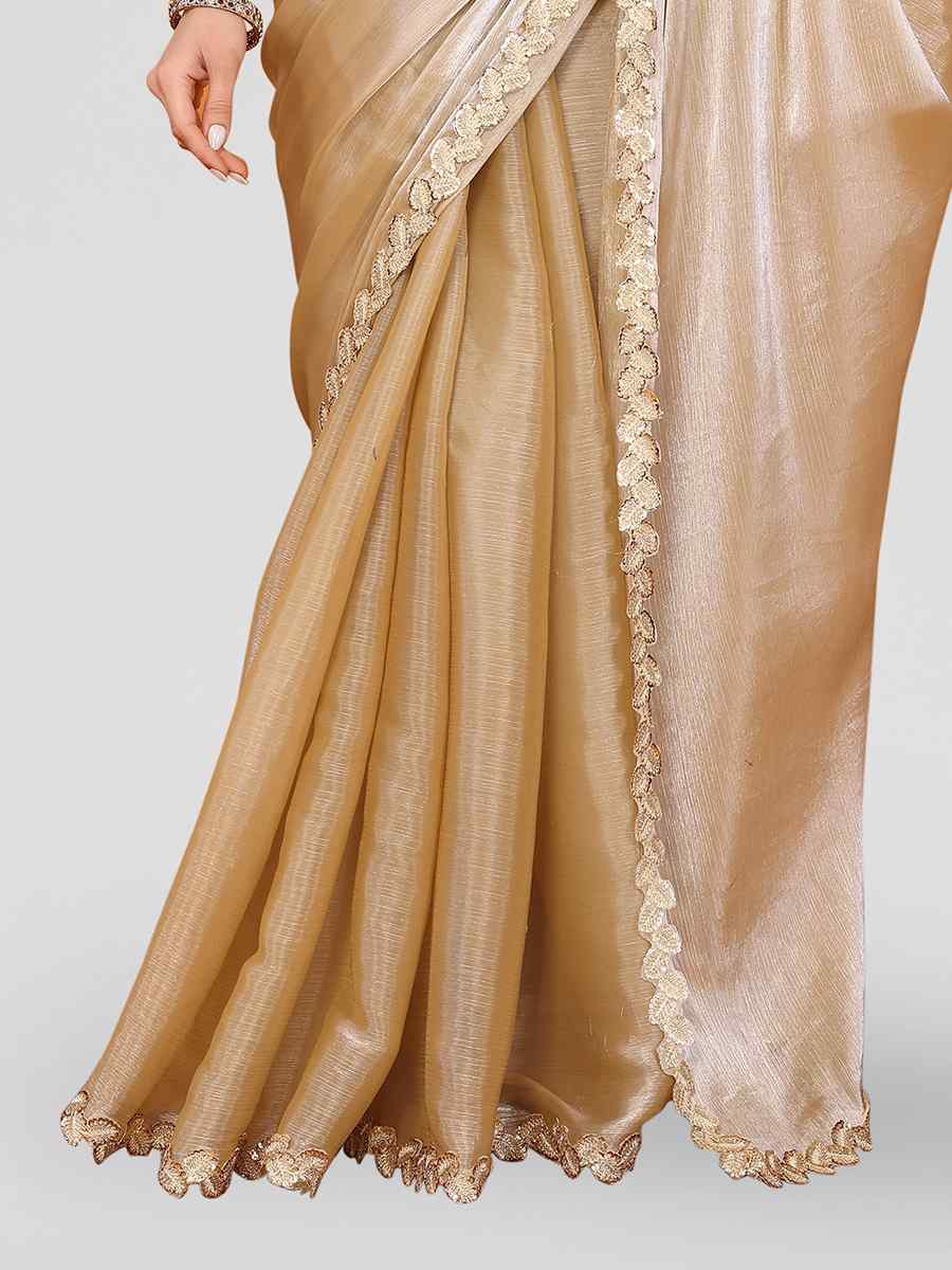 Beige Jimmy Choo Solid Festival Wedding Fancy Heavy Border Saree