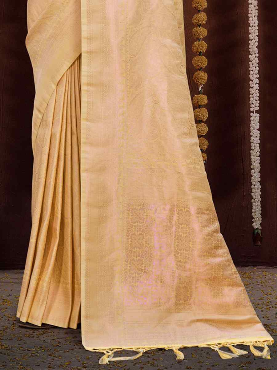 Beige Kanjivaram Silk Printed Wedding Festival Classic Style Saree
