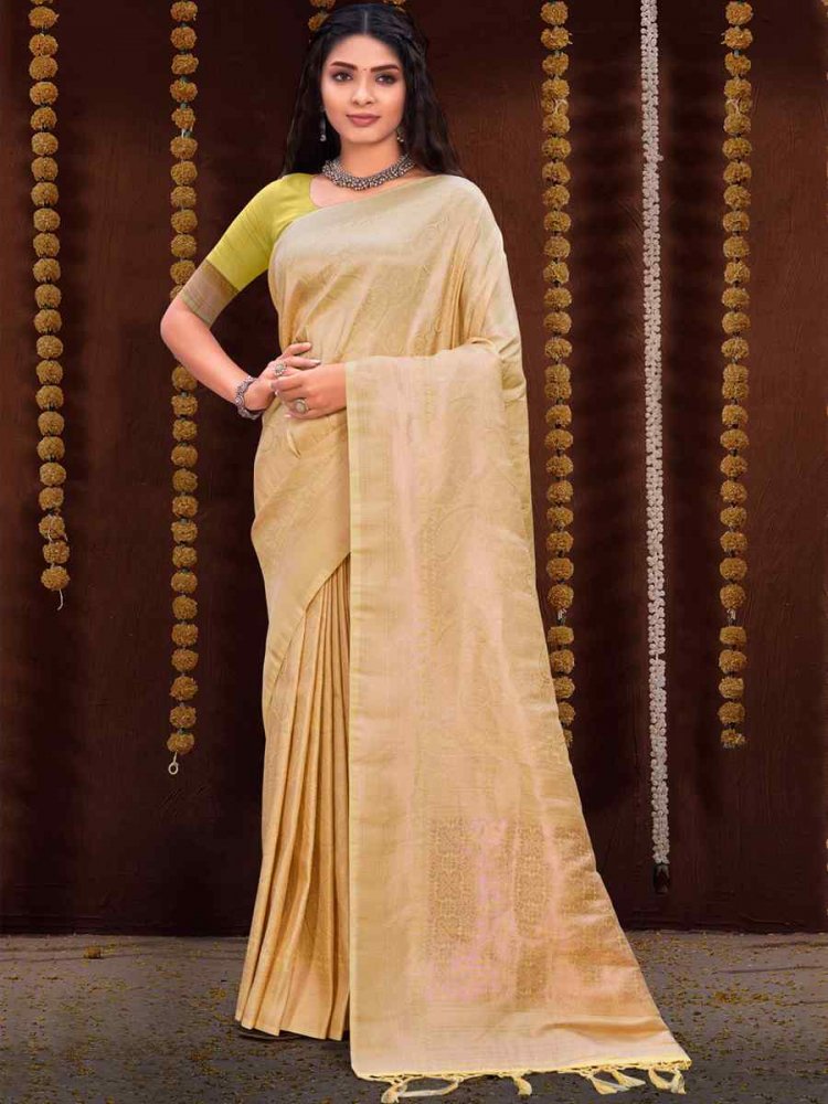 Beige Kanjivaram Silk Printed Wedding Festival Classic Style Saree