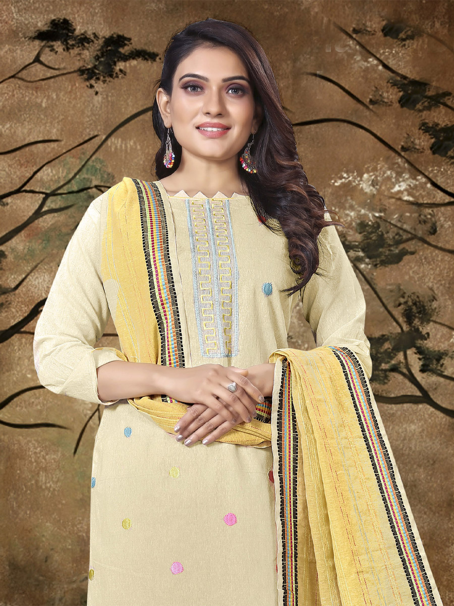 Beige Khadi Cotton Printed Casual Festival Pant Salwar Kameez
