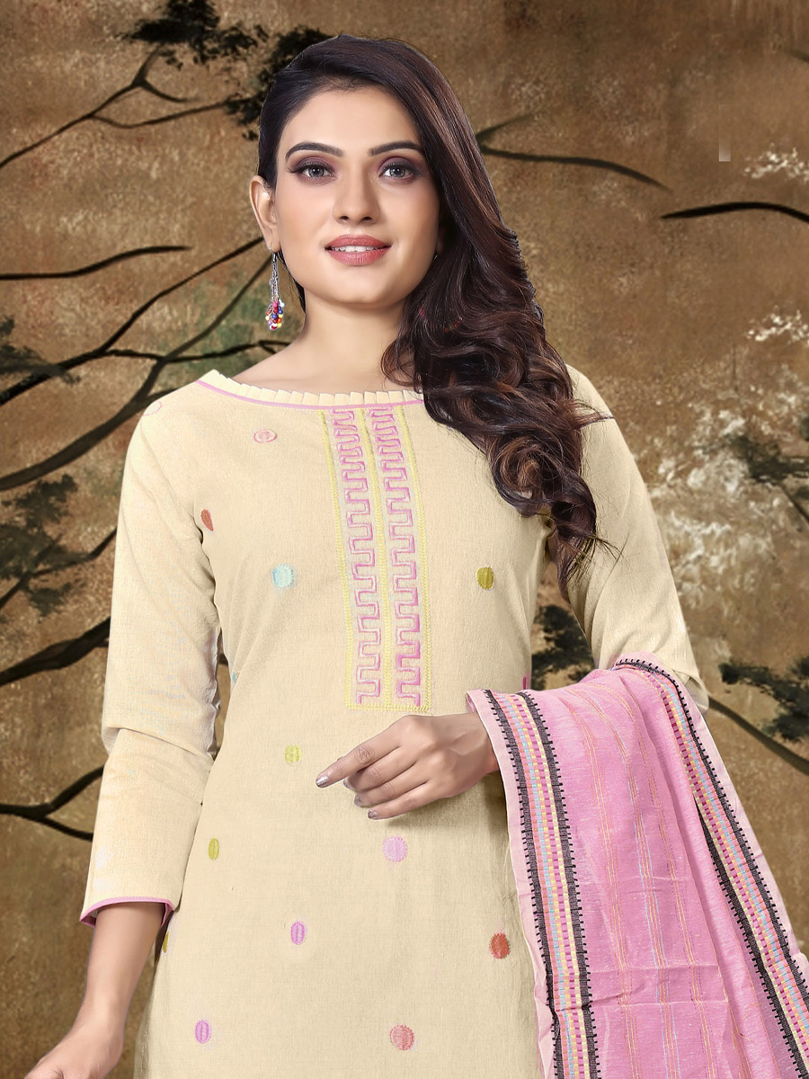 Beige Khadi Cotton Printed Casual Festival Pant Salwar Kameez