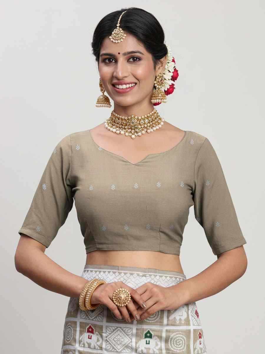 Beige Linen Cotton Handwoven Bridal Reception Festival Wedding Fancy Heavy Border Saree