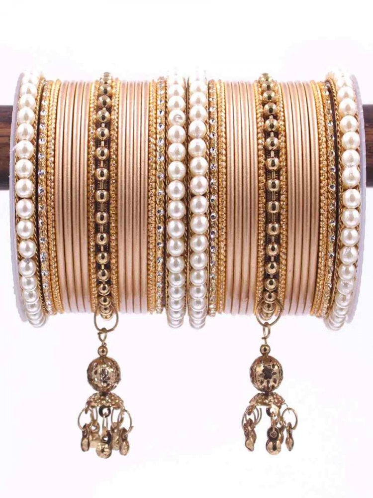 Beige Metal Festival Wear Stone Bangles