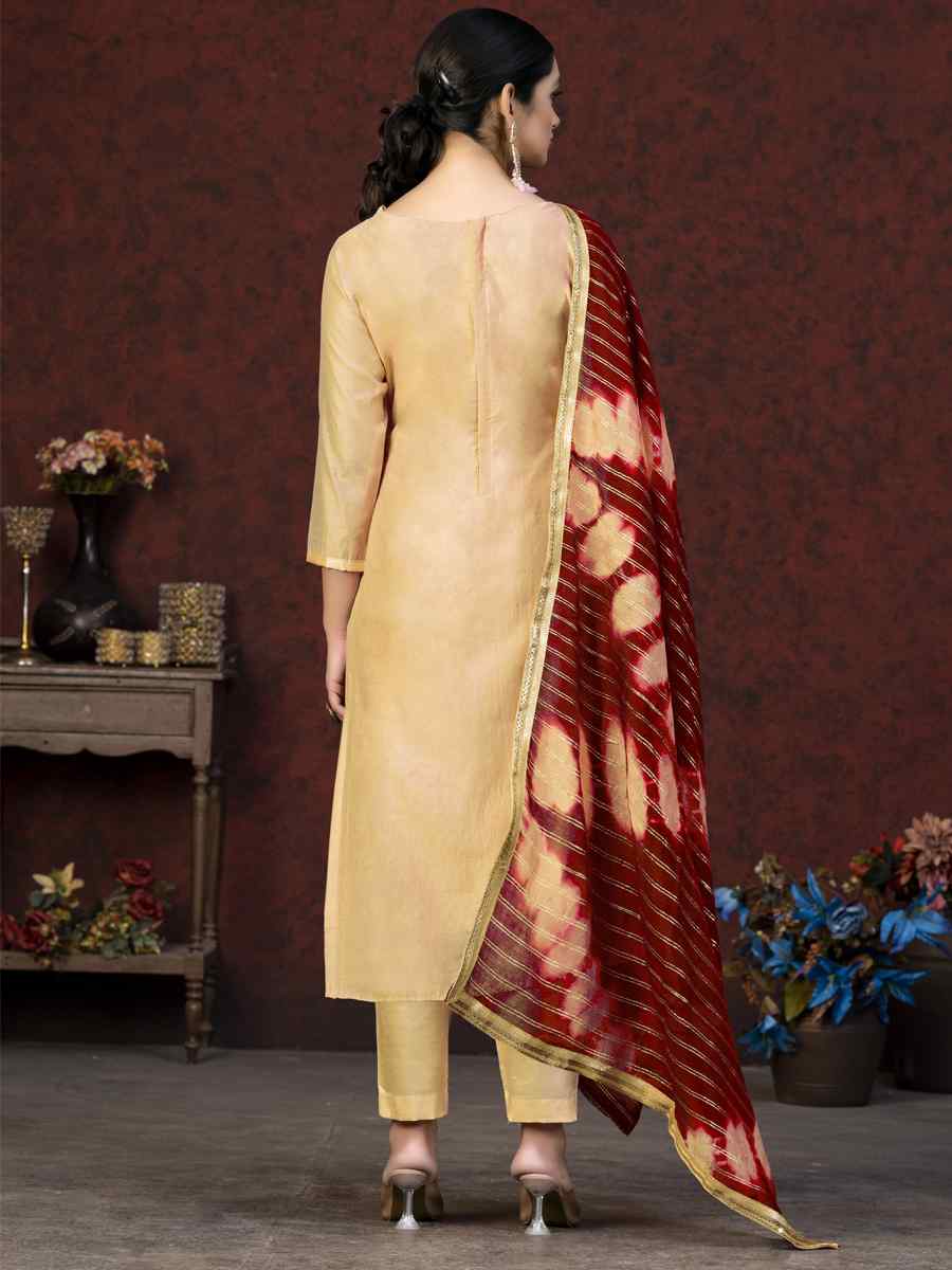 Beige Modal Chanderi Embroidered Casual Festival Pant Salwar Kameez