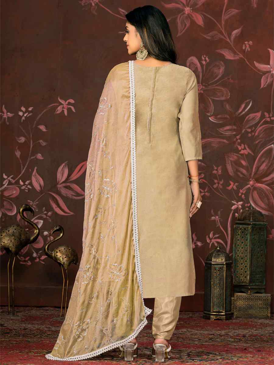 Beige Modal Cotton Embroidered Casual Festival Pant Salwar Kameez