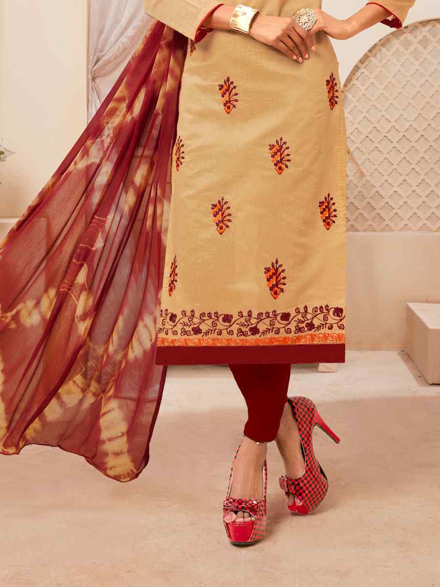 Beige Modal Silk Printed Casual Festival Churidar Salwar Kameez