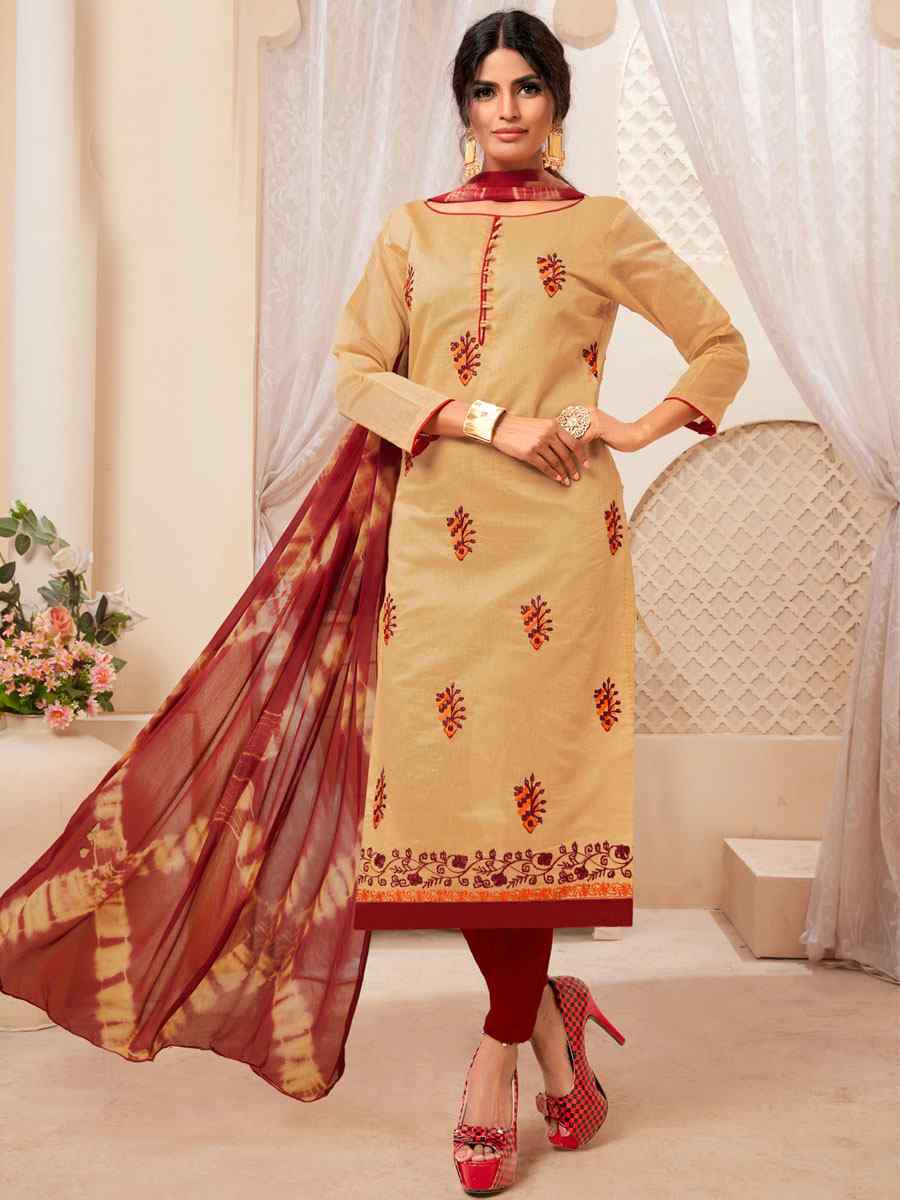 Beige Modal Silk Printed Casual Festival Churidar Salwar Kameez