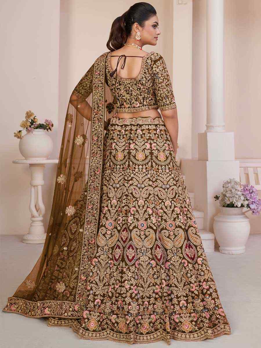 Beige Net Embroidered Bridal Reception Heavy Border Lehenga Choli