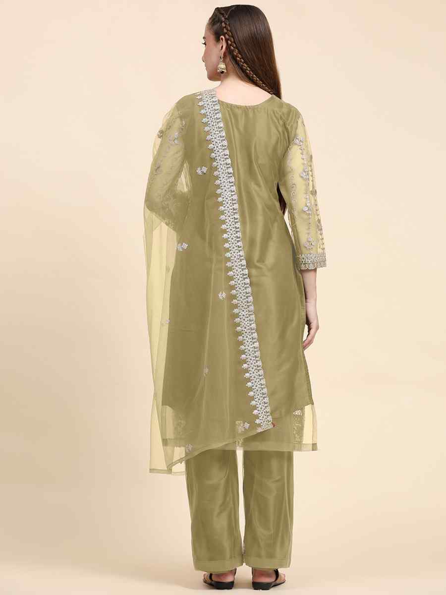 Beige Net Embroidered Festival Mehendi Pant Salwar Kameez