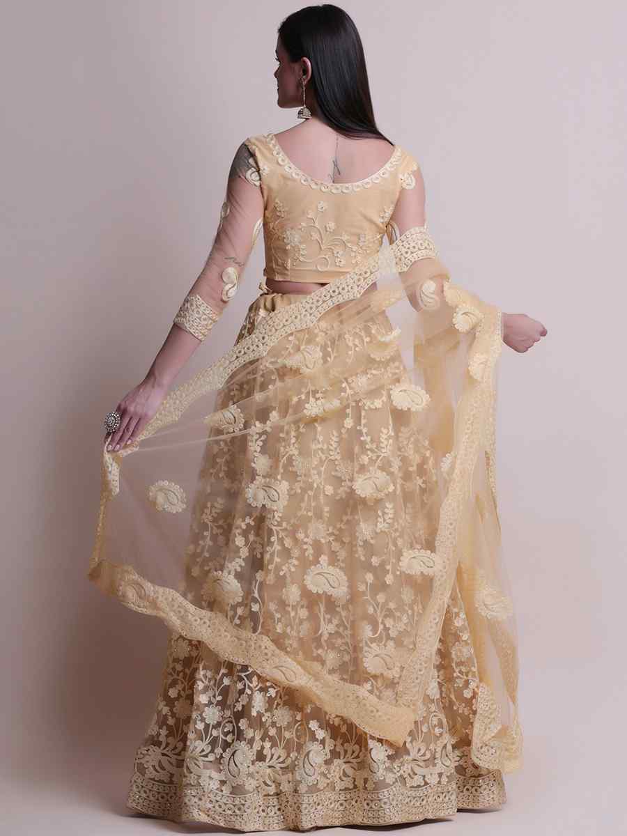 Beige Net Embroidered Festival Party Wear Circular Lehenga Choli