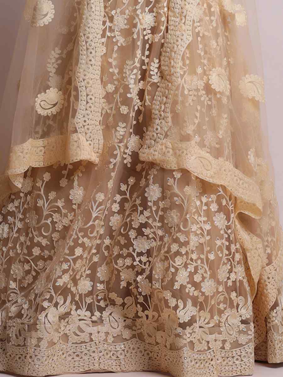 Beige Net Embroidered Festival Party Wear Circular Lehenga Choli