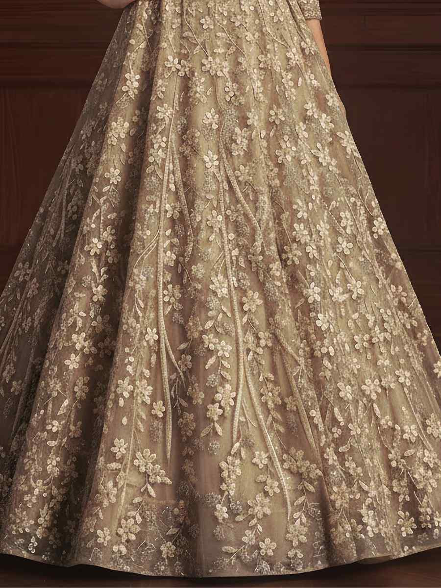 Beige Net Embroidered Wedding Reception Festival Heavy Border Lehenga Choli