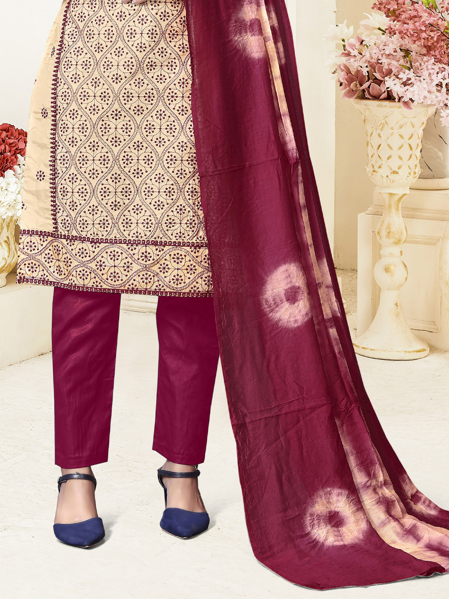 Beige Prampara Silk Printed Casual Festival Pant Salwar Kameez