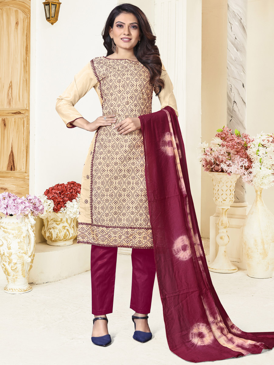 Beige Prampara Silk Printed Casual Festival Pant Salwar Kameez