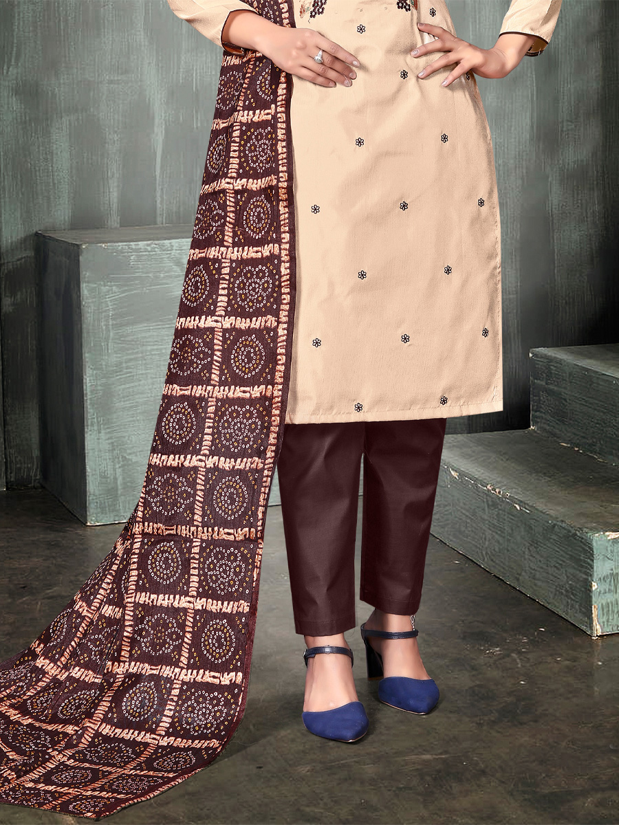 Beige Prampara Silk Printed Casual Festival Pant Salwar Kameez