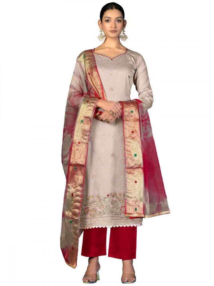 Beige Premium Jam Cotton Handwoven Casual Festival Pant Salwar Kameez