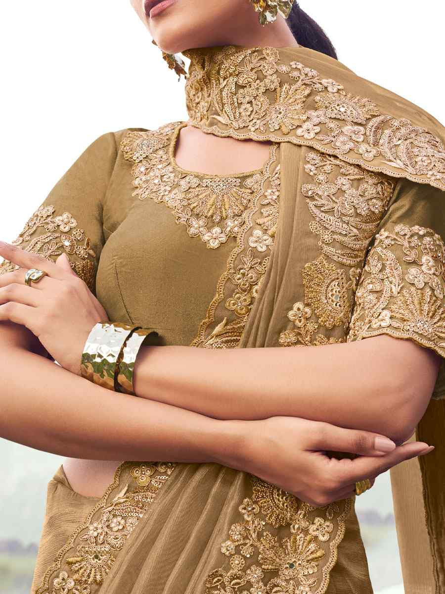 Beige Pure Banarasi Silk Embroidery Bridal Reception Festival Wedding Fancy Heavy Border Saree