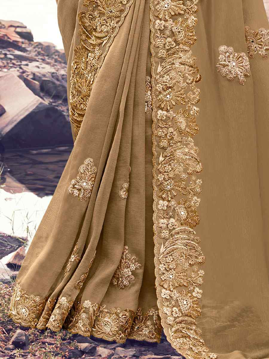 Beige Pure Banarasi Silk Embroidery Bridal Reception Festival Wedding Fancy Heavy Border Saree