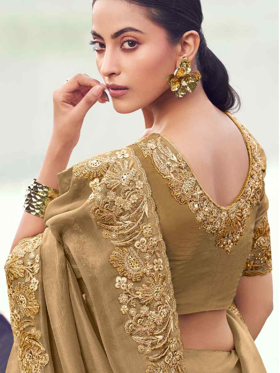 Beige Pure Banarasi Silk Embroidery Bridal Reception Festival Wedding Fancy Heavy Border Saree