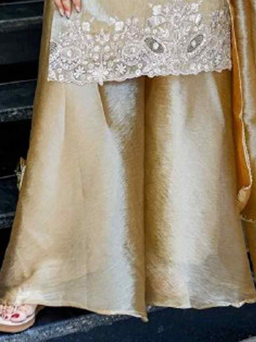 Beige Pure Jimmy Choo Silk Embroidery Party Wedding Festival Casual Ready Palazzo Pant Salwar Kameez