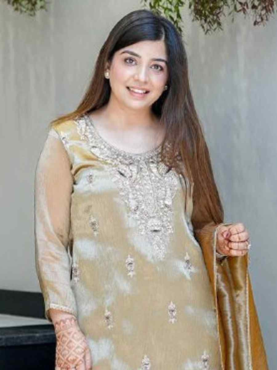 Beige Pure Jimmy Choo Silk Embroidery Party Wedding Festival Casual Ready Palazzo Pant Salwar Kameez