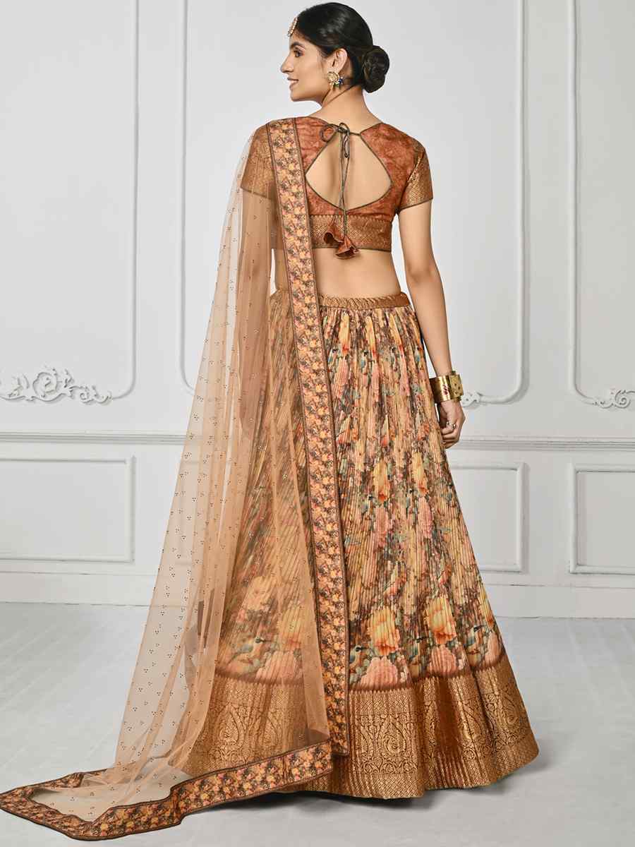 Beige Pure Silk Embroidered Mehendi Festival Circular Lehenga Choli