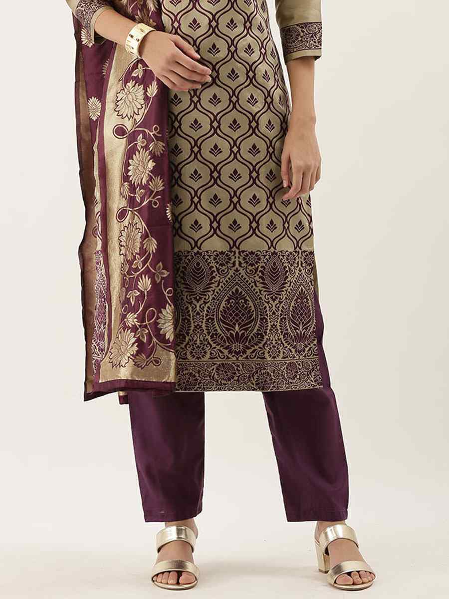 Beige Silk Blend Embroidered Party Casual Pant Salwar Kameez