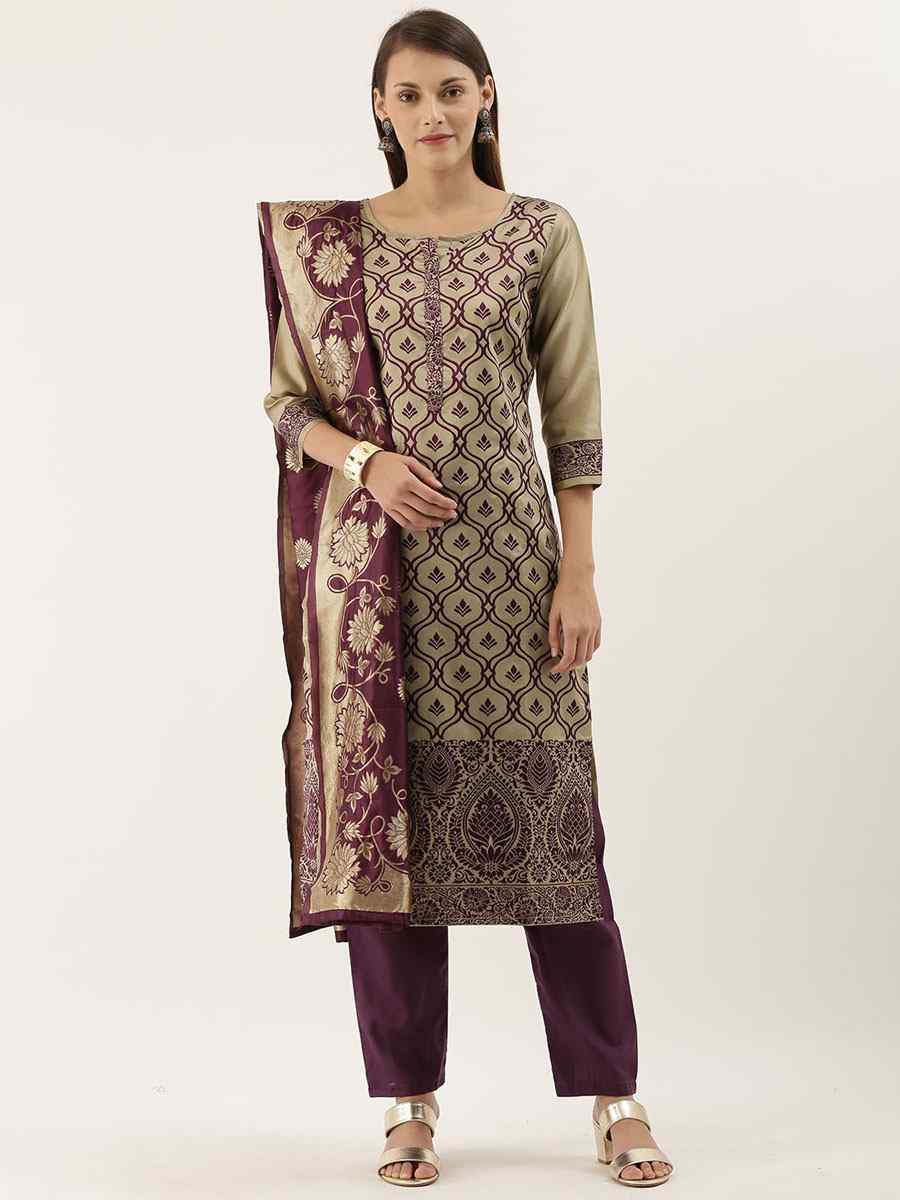 Beige Silk Blend Embroidered Party Casual Pant Salwar Kameez