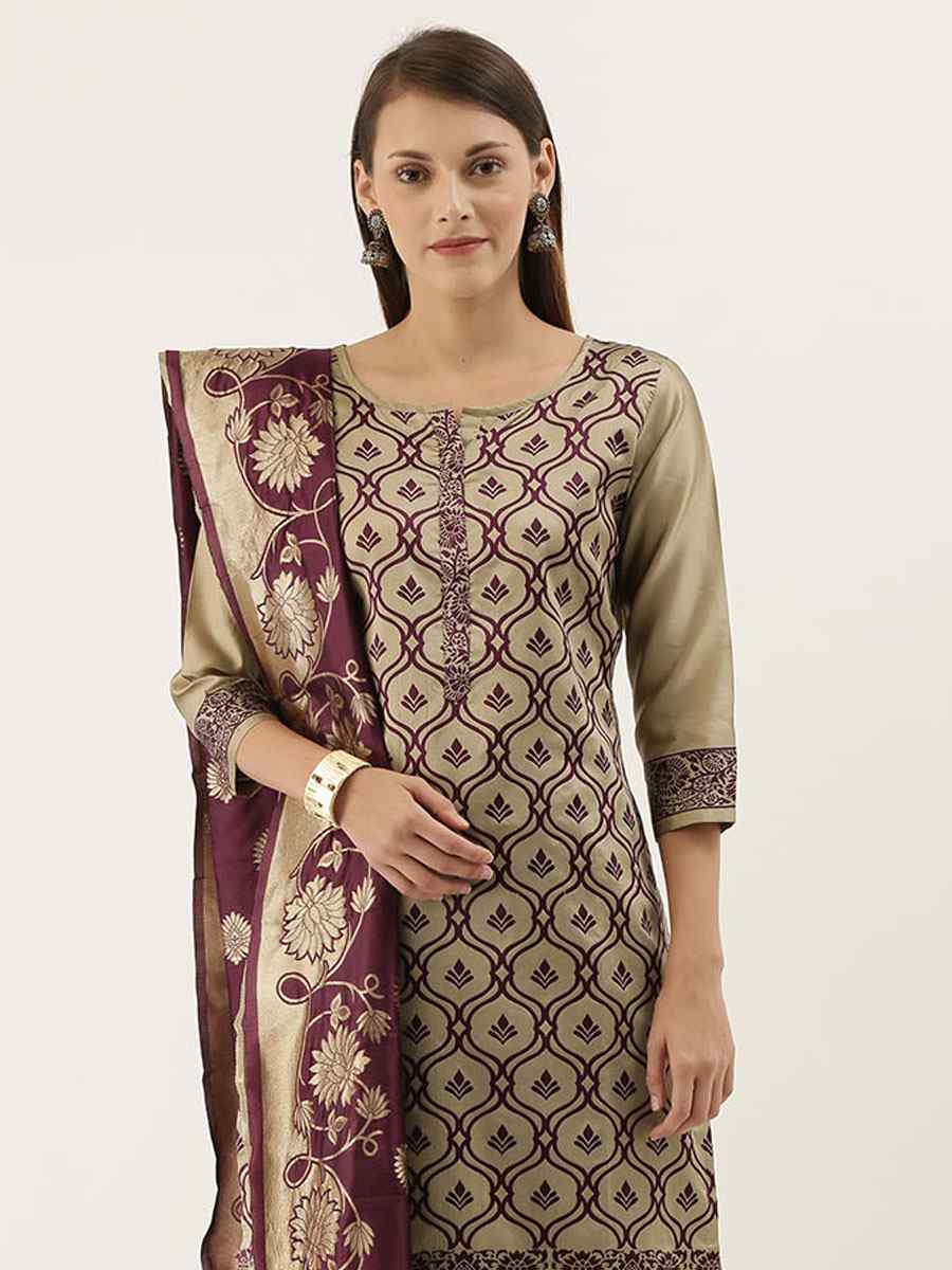 Beige Silk Blend Embroidered Party Casual Pant Salwar Kameez