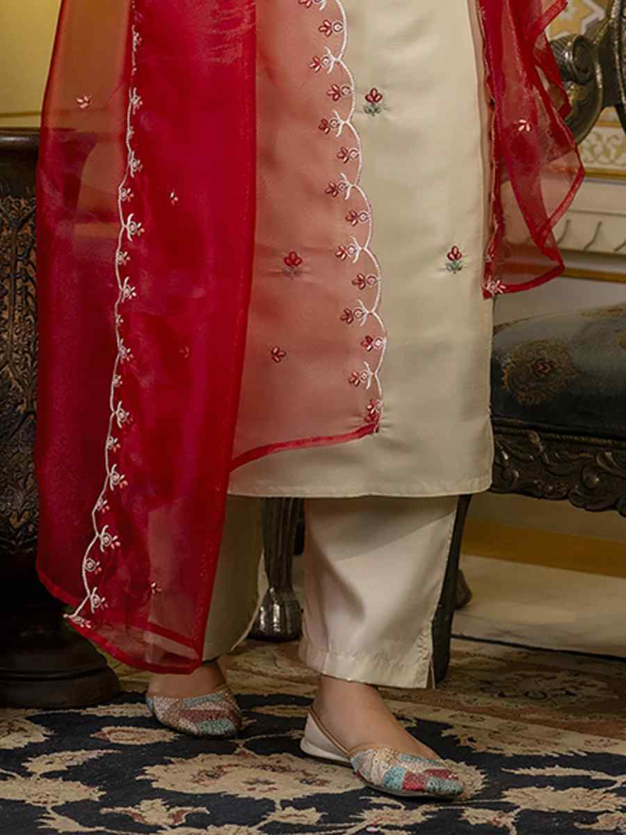 Beige Silk Blend Embroidery Party Wedding Festival Casual Ready Pant Salwar Kameez