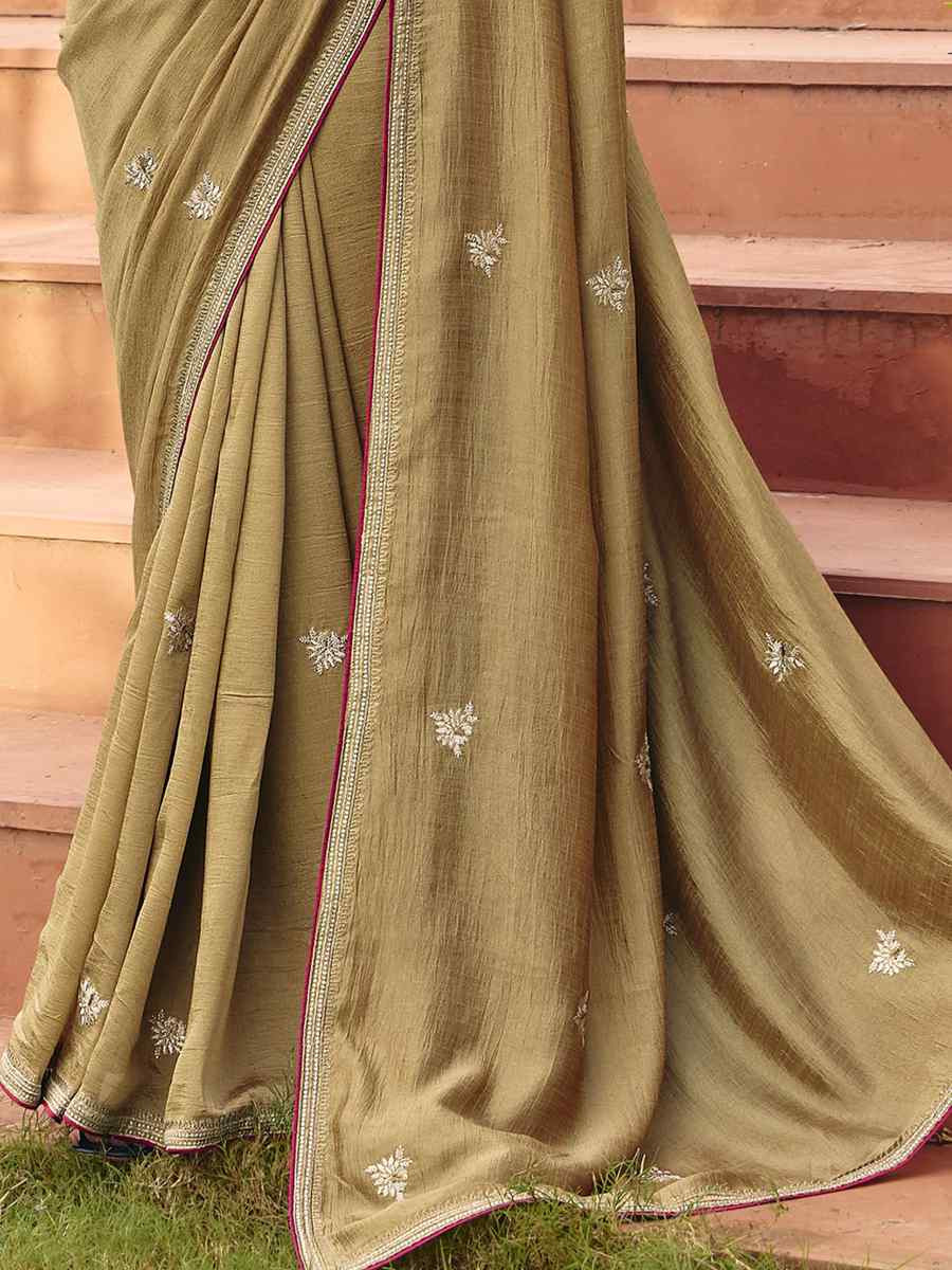 Beige Silk Embroidery Bridal Reception Festival Wedding Fancy Heavy Border Saree