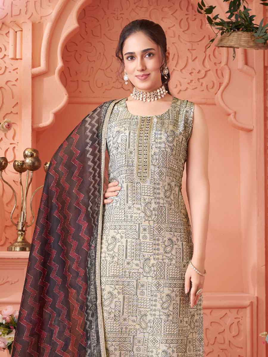 Beige Silk Embroidery Party Wedding Festival Casual Ready Pant Salwar Kameez