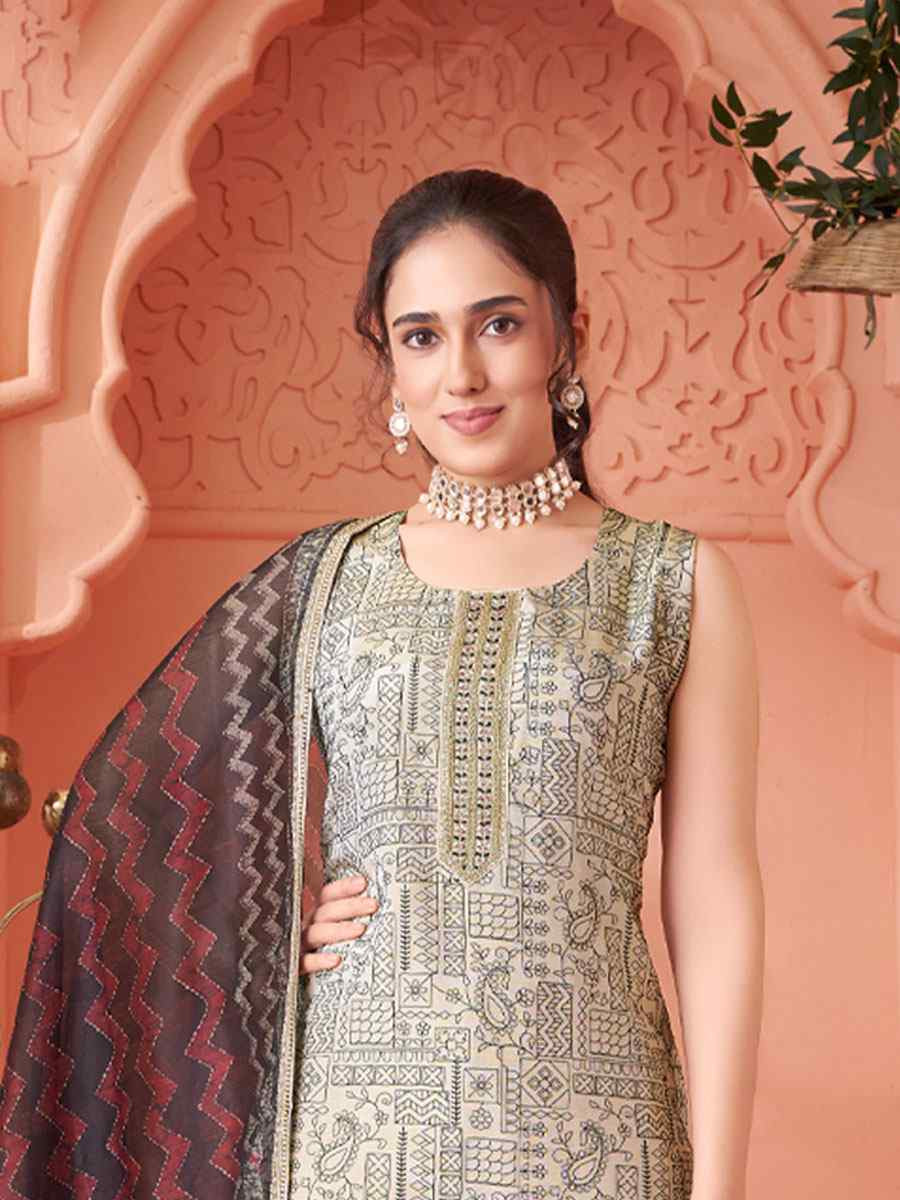 Beige Silk Embroidery Party Wedding Festival Casual Ready Pant Salwar Kameez