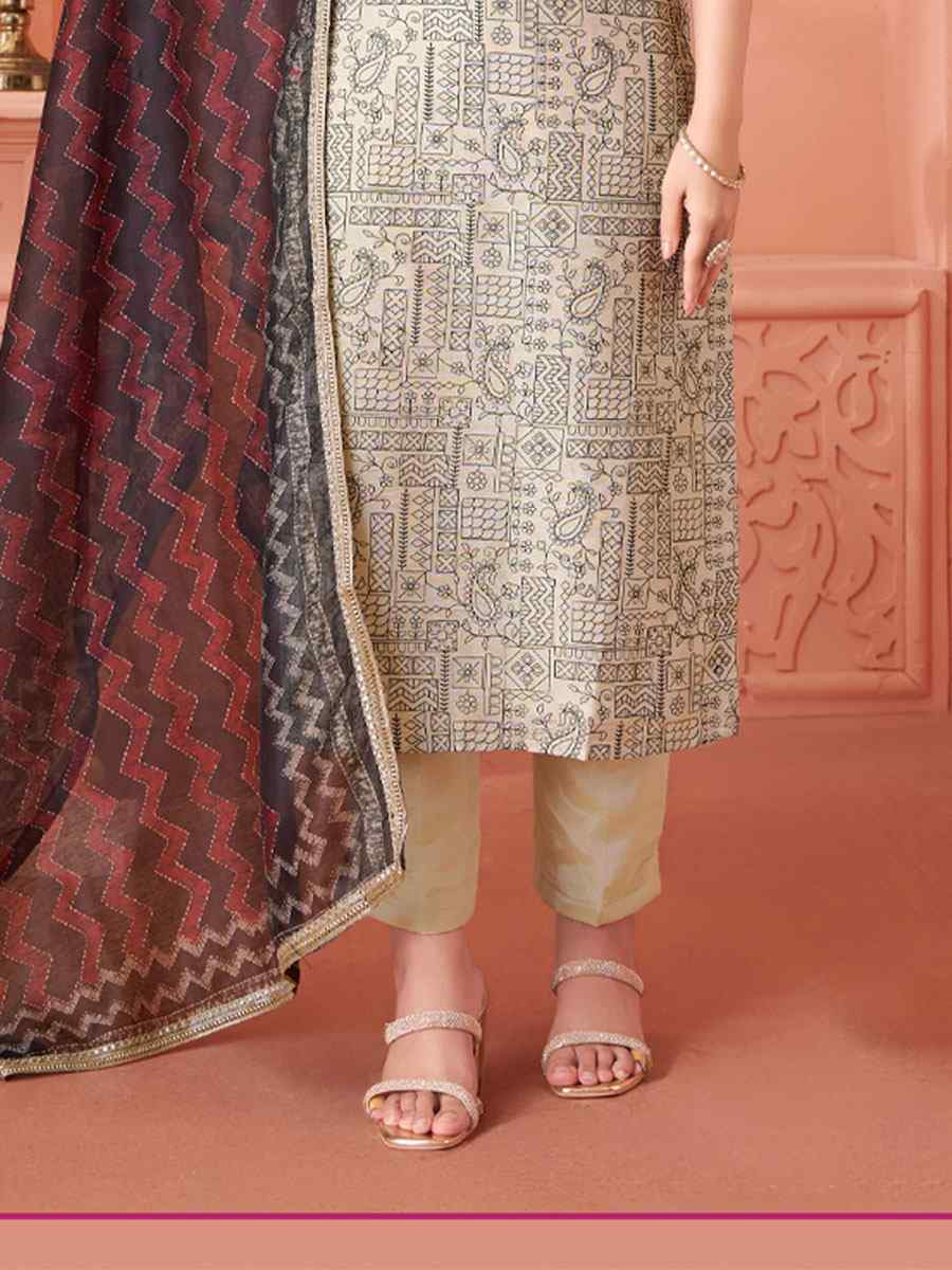 Beige Silk Embroidery Party Wedding Festival Casual Ready Pant Salwar Kameez