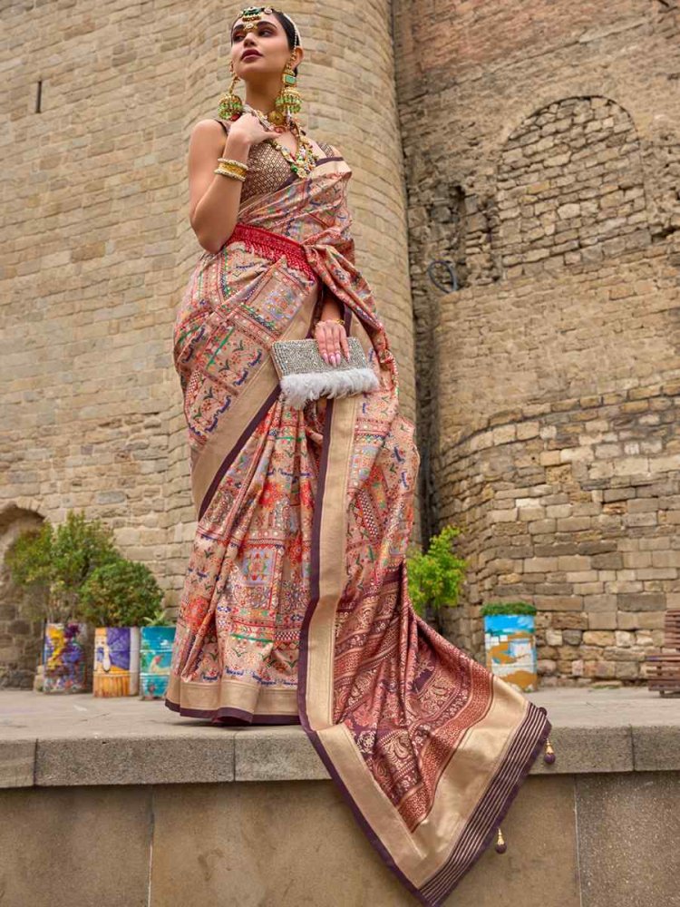 Beige Silk Handwoven Casual Festival Heavy Border Saree
