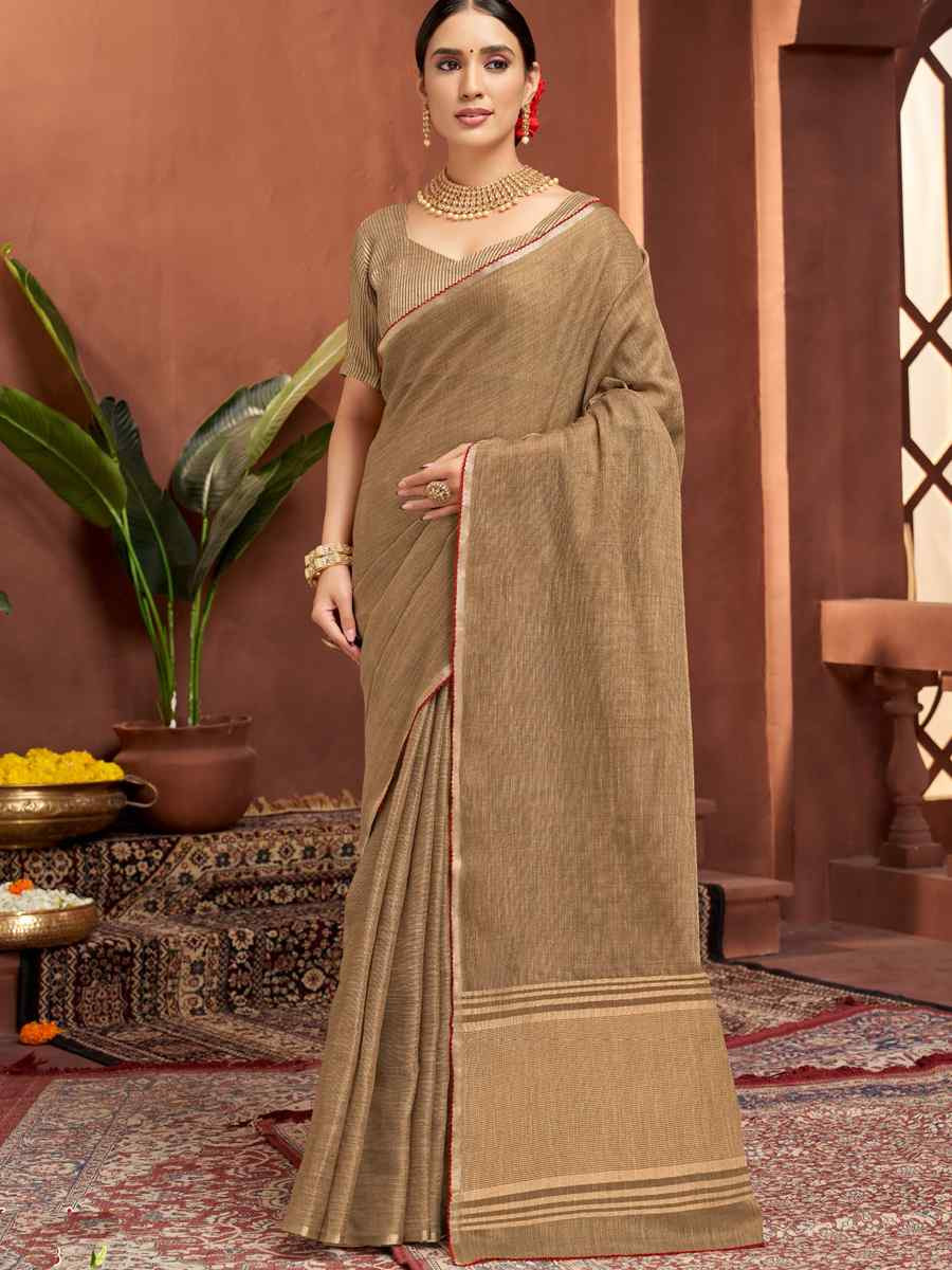 Beige Silk Handwoven Festival Wedding Fancy Heavy Border Saree