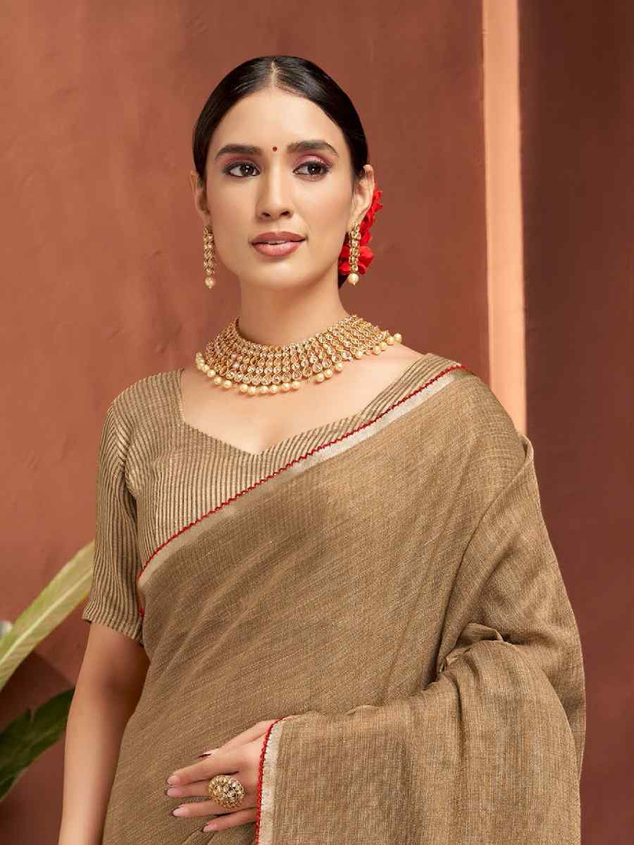 Beige Silk Handwoven Festival Wedding Fancy Heavy Border Saree