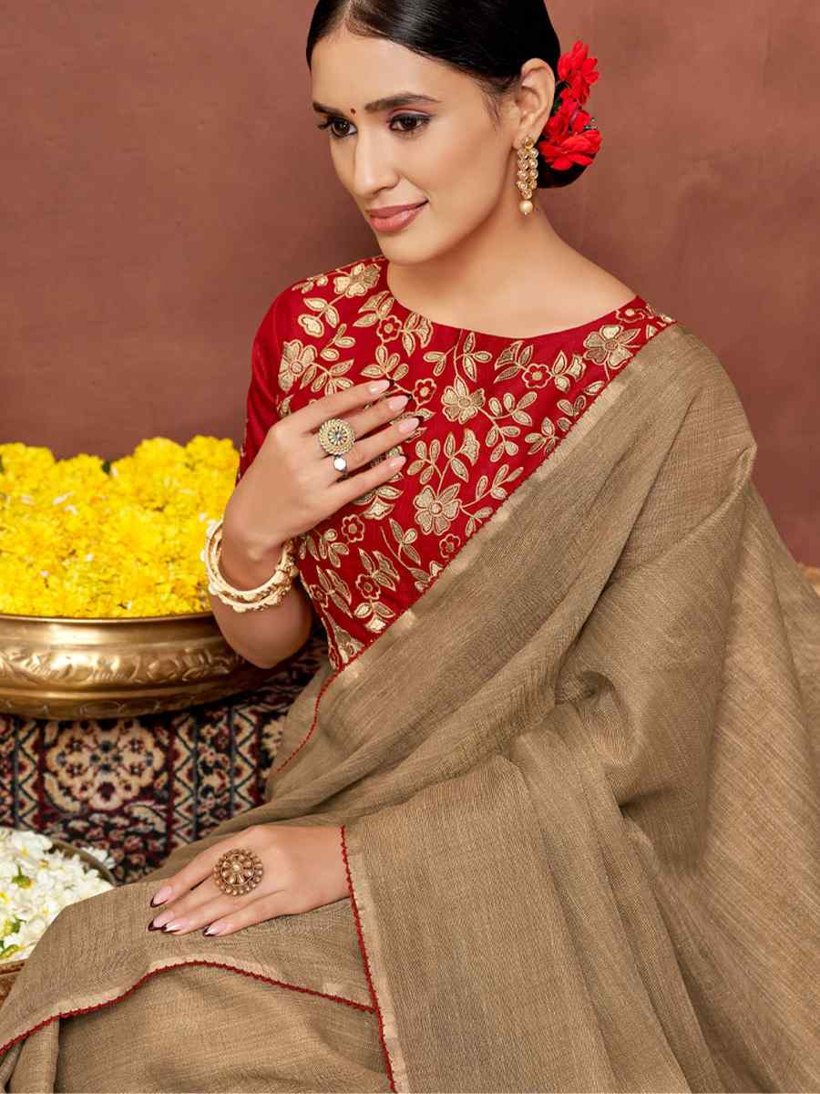 Beige Silk Handwoven Festival Wedding Fancy Heavy Border Saree