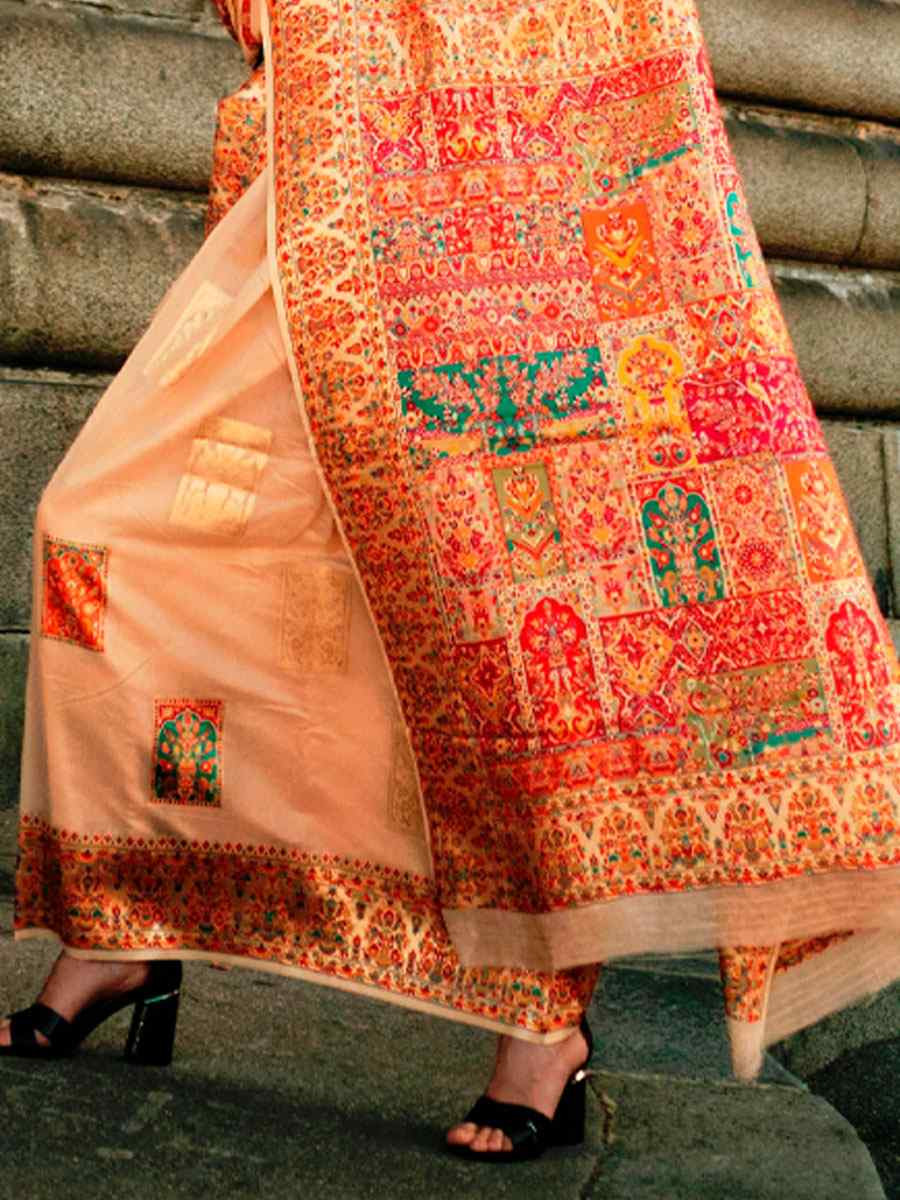 Beige Silk Handwoven Traditional Bridal Reception Festival Wedding Fancy Heavy Border Saree