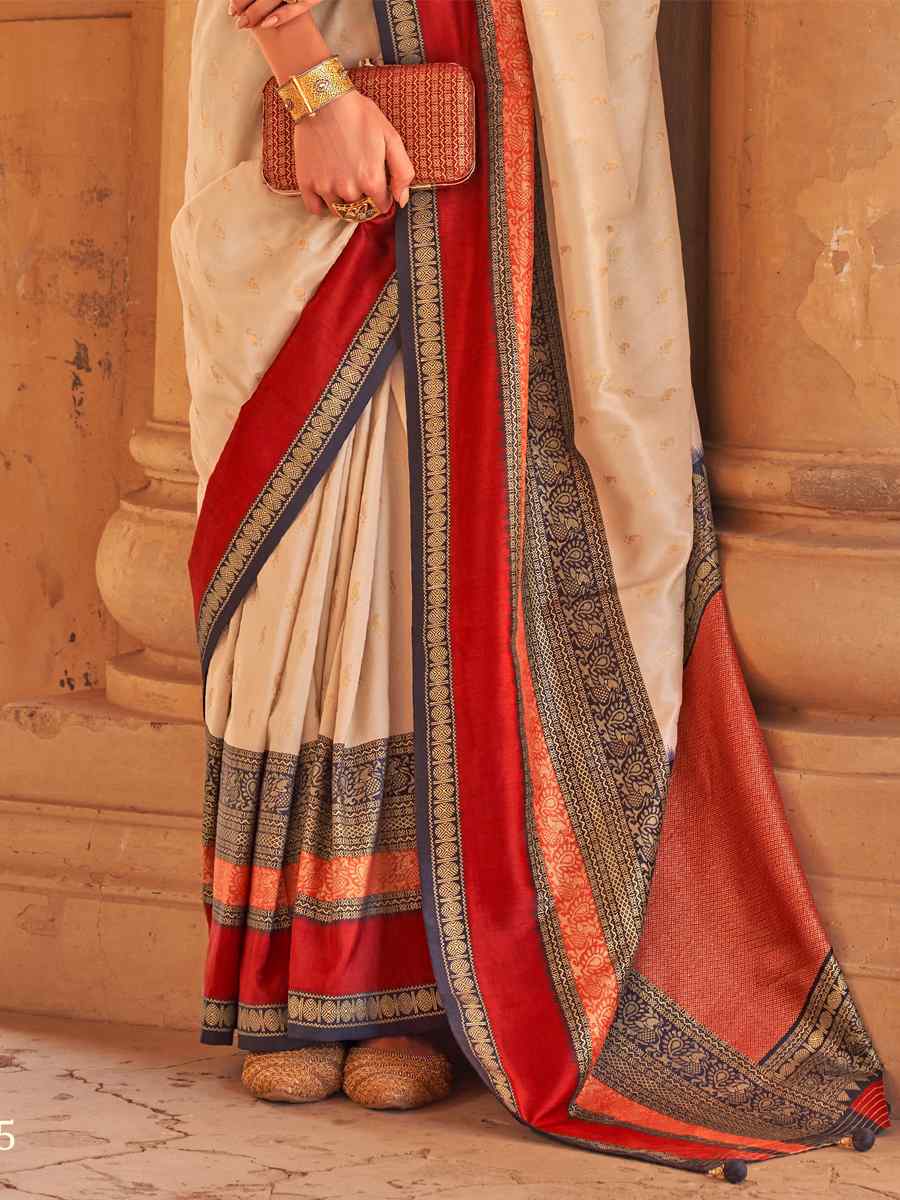 Beige Silk Handwoven Wedding Festival Heavy Border Saree