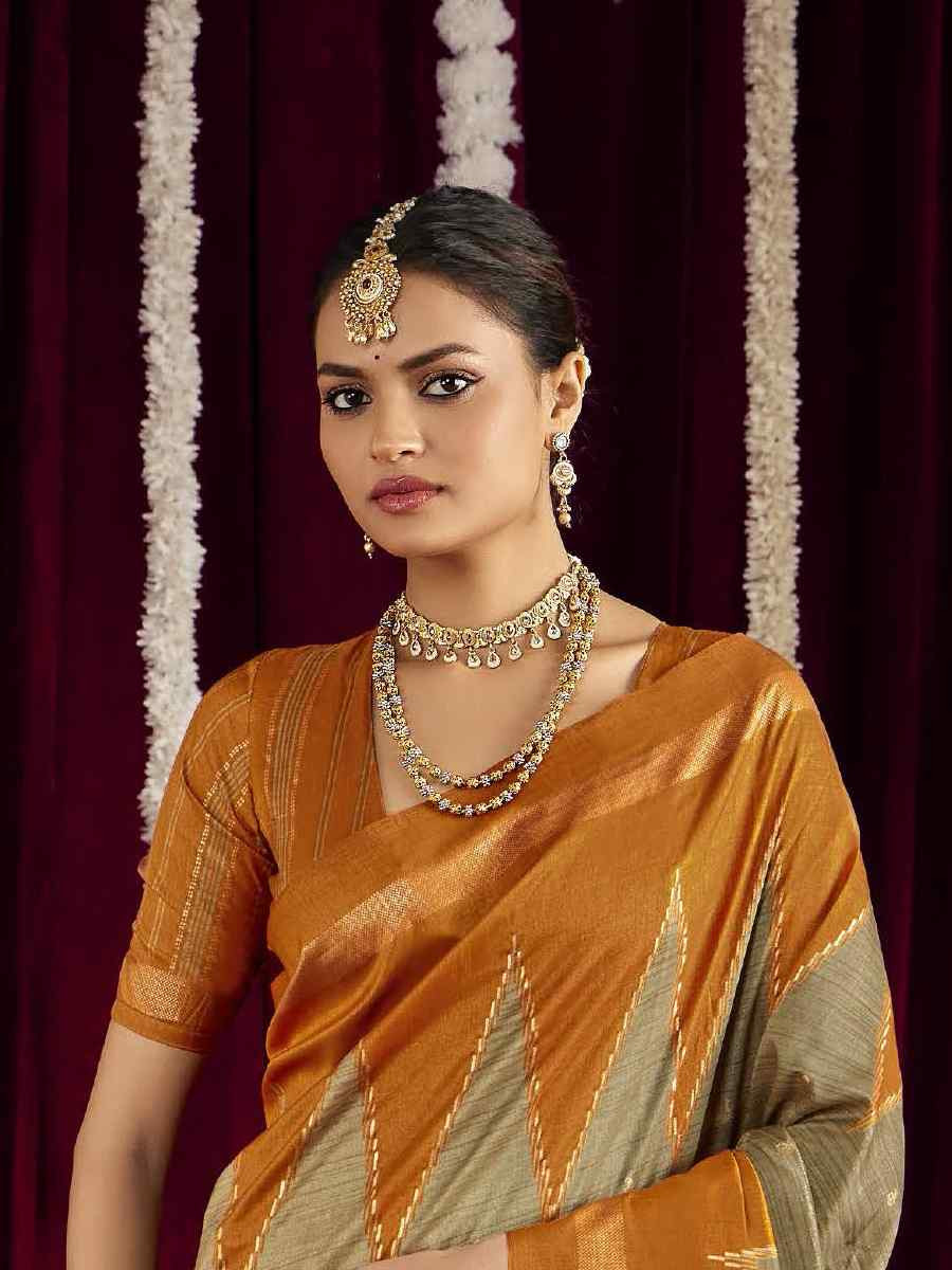 Beige Silk Printed Bridal Reception Festival Wedding Fancy Heavy Border Saree