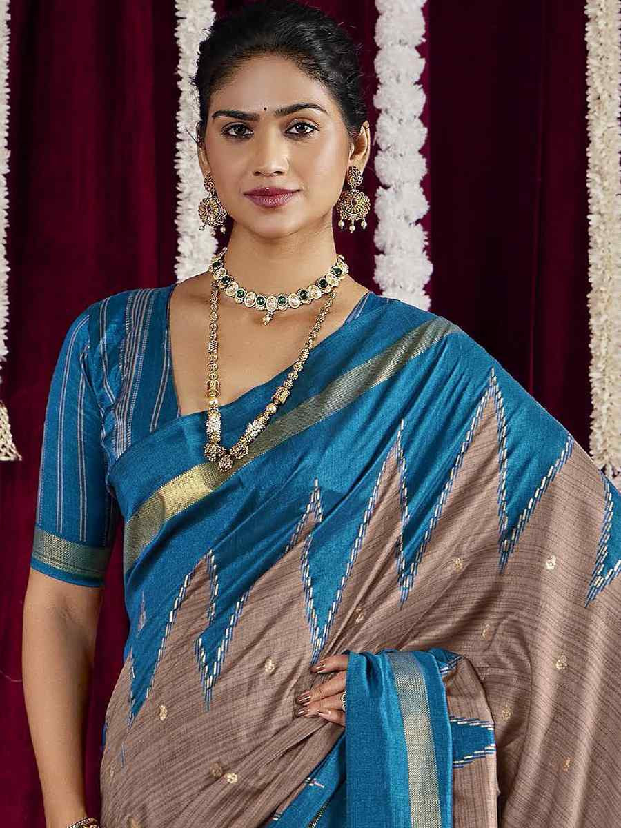 Beige Silk Printed Bridal Reception Festival Wedding Fancy Heavy Border Saree